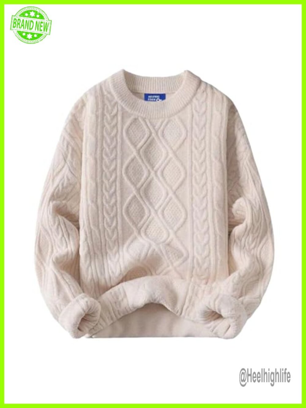 Oversized Cable Knit Crewneck Sweater Vintage Streetwear Pullover